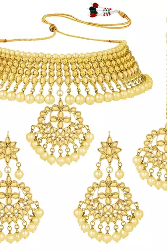 Aheli kundan choker necklace earring maang tikka traditional jewellery set for women