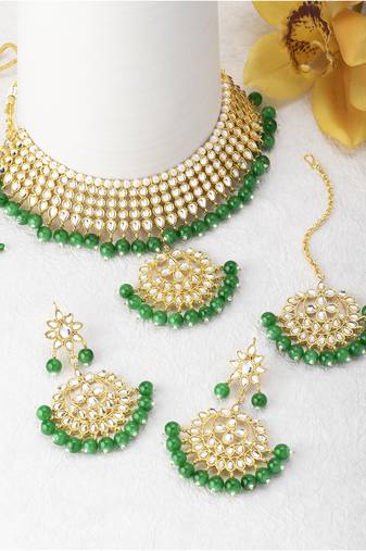 Aheli kundan choker necklace earring maang tikka traditional jewellery set for women