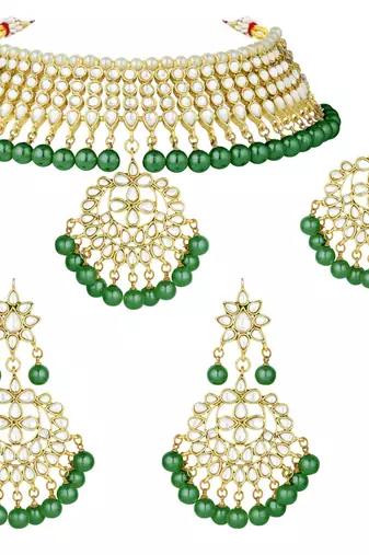 Aheli kundan choker necklace earring maang tikka traditional jewellery set for women