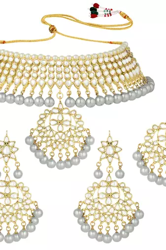 Aheli kundan choker necklace earring maang tikka traditional jewellery set for women