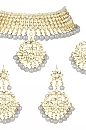 Aheli kundan choker necklace earring maang tikka traditional jewellery set for women