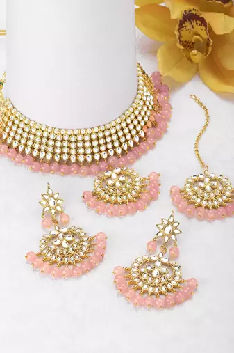 Aheli kundan choker necklace earring maang tikka traditional jewellery set for women