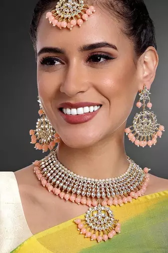 Aheli kundan choker necklace earring maang tikka traditional jewellery set for women