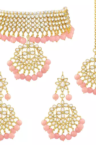 Aheli kundan choker necklace earring maang tikka traditional jewellery set for women