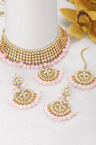 Aheli kundan choker necklace earring maang tikka traditional jewellery set for women