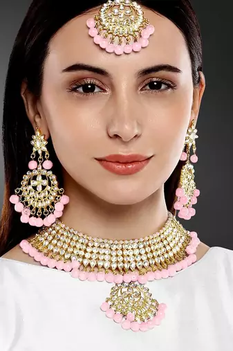 Aheli kundan choker necklace earring maang tikka traditional jewellery set for women