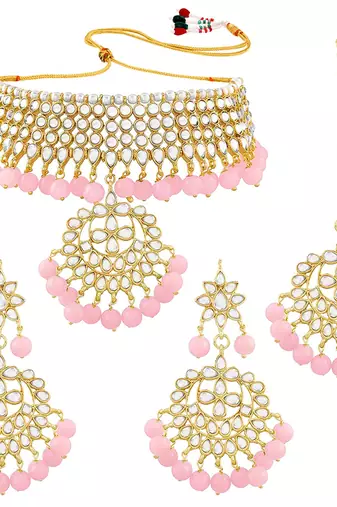 Aheli kundan choker necklace earring maang tikka traditional jewellery set for women