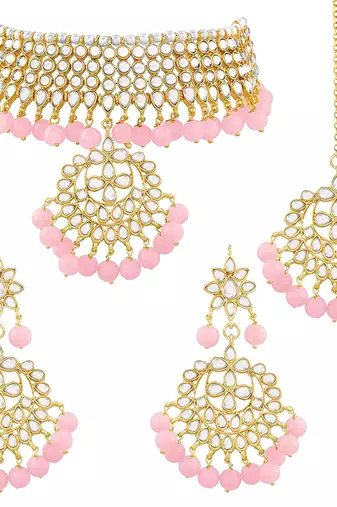 Aheli kundan choker necklace earring maang tikka traditional jewellery set for women
