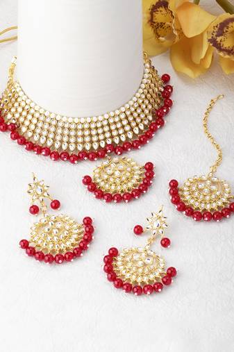 Aheli kundan choker necklace earring maang tikka traditional jewellery set for women