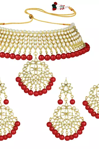 Aheli kundan choker necklace earring maang tikka traditional jewellery set for women
