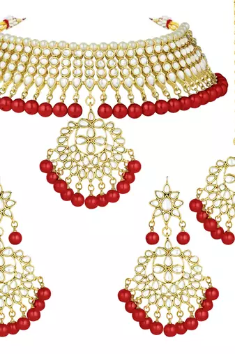 Aheli kundan choker necklace earring maang tikka traditional jewellery set for women