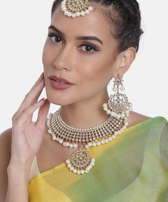 Aheli choker necklace earring maang tikka traditional jewellery set for women 2