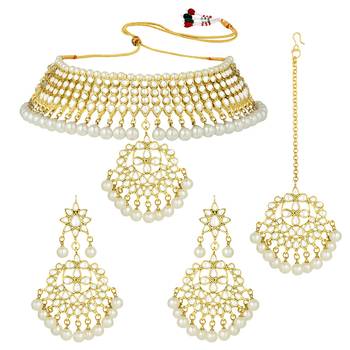 Aheli choker necklace earring maang tikka traditional jewellery set for women 3