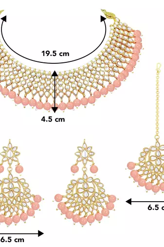 Aheli traditional kundan peach choker necklace with earring maang tikka jewellery set for women