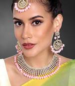 Aheli traditional kundan pink choker necklace with earring maang tikka jewellery set for women