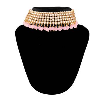Aheli traditional kundan pink choker necklace with earring maang tikka jewellery set for women 2