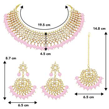 Aheli traditional kundan pink choker necklace with earring maang tikka jewellery set for women 4