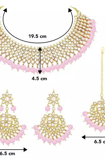 Aheli traditional kundan pink choker necklace with earring maang tikka jewellery set for women