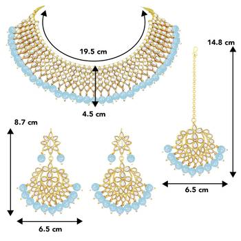 Aheli traditional sky blue kundan choker necklace with earring maang tikka jewellery set for women 4