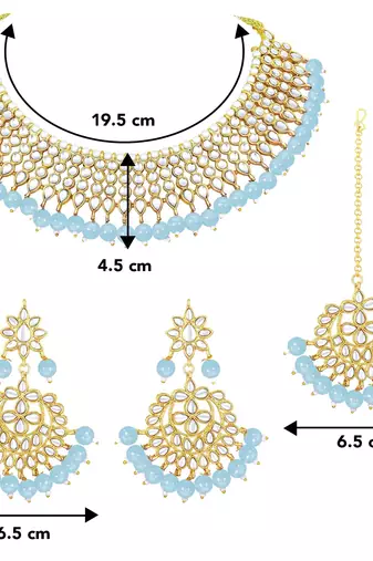Aheli traditional sky blue kundan choker necklace with earring maang tikka jewellery set for women