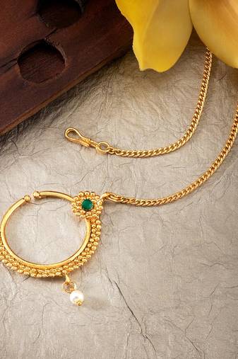 Aheli traditional bridal jewellery nose ring nathiya with long chain for women