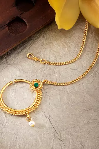 Aheli traditional bridal jewellery nose ring nathiya with long chain for women