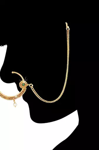 Aheli traditional bridal jewellery nose ring nathiya with long chain for women