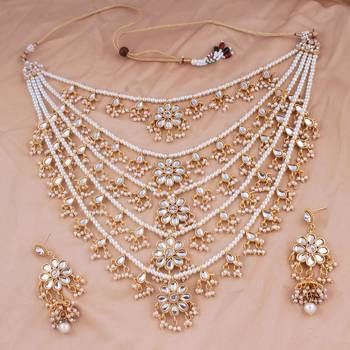 Aheli traditional kundan pearl floral layered long necklace with earring jewellery set for women 1