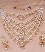 Aheli traditional kundan pearl floral layered long necklace with earring jewellery set for women