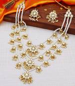 Aheli ethnic layered faux pearl kundan necklace earring set indian traditional jewellery set for women