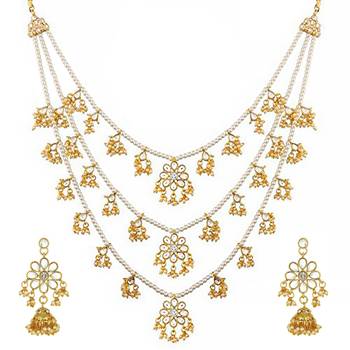 Aheli ethnic layered faux pearl kundan necklace earring set indian traditional jewellery set for women 4