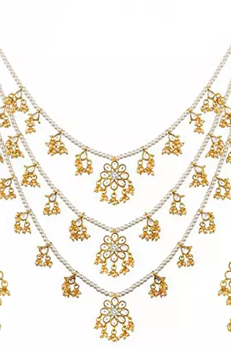 Aheli ethnic layered faux pearl kundan necklace earring set indian traditional jewellery set for women