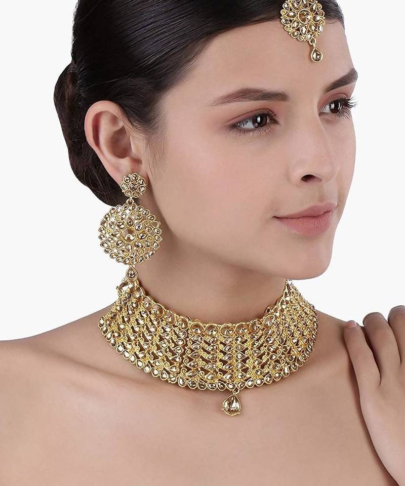 Aheli choker necklace with earring & maang tikka set for women