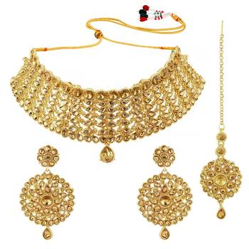 Aheli choker necklace with earring & maang tikka set for women 3