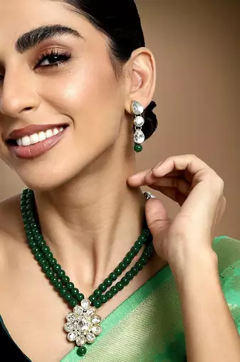 Aheli kundan faux pearl long necklace earring set for women girls indian traditional jewellery wedding