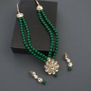 Aheli kundan faux pearl long necklace earring set for women girls indian traditional jewellery wedding 2