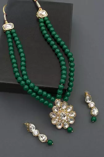 Aheli kundan faux pearl long necklace earring set for women girls indian traditional jewellery wedding