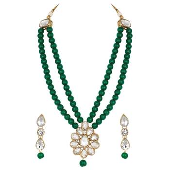 Aheli kundan faux pearl long necklace earring set for women girls indian traditional jewellery wedding 3