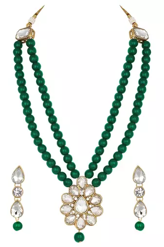 Aheli kundan faux pearl long necklace earring set for women girls indian traditional jewellery wedding