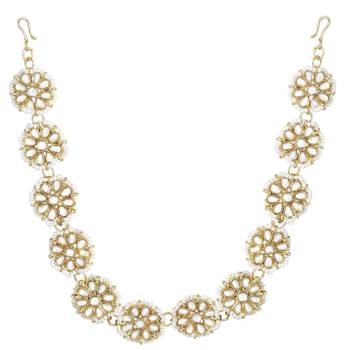 Aheli traditional floral kundan pearl studded rajasthani sheeshpatti sheeshphool mathapatti for women 3