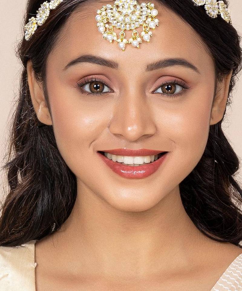 Aheli traditional floral kundan pearl studded rajasthani style maangtikka sheeshpatti sheeshphool mathapatti for women