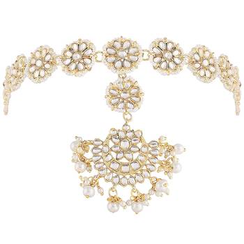 Aheli traditional floral kundan pearl studded rajasthani style maangtikka sheeshpatti sheeshphool mathapatti for women 3