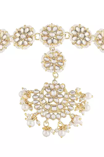 Aheli traditional floral kundan pearl studded rajasthani style maangtikka sheeshpatti sheeshphool mathapatti for women