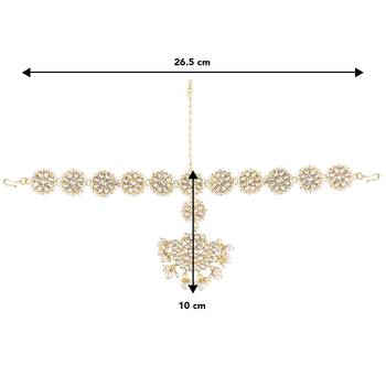 Aheli traditional floral kundan pearl studded rajasthani style maangtikka sheeshpatti sheeshphool mathapatti for women 4