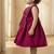 Wine red solid pearl embellished satin bow detail fit & flare girls dress