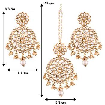 Aheli traditional kundan pearl earring with maang tikka set for women 4
