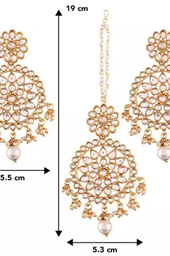 Aheli traditional kundan pearl earring with maang tikka set for women