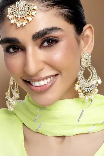 Aheli kundan chandbali earring maang tikka traditional jewellery set for women