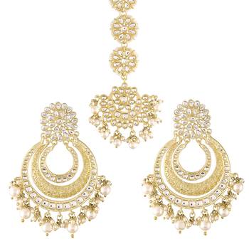 Aheli kundan chandbali earring maang tikka traditional jewellery set for women 3