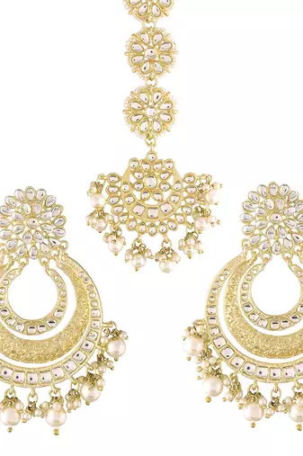Aheli kundan chandbali earring maang tikka traditional jewellery set for women